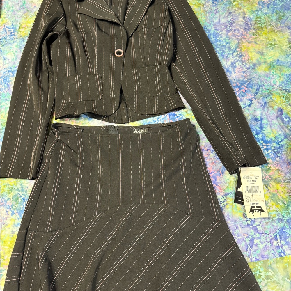 Chic Black Pinstripe Skirt Set